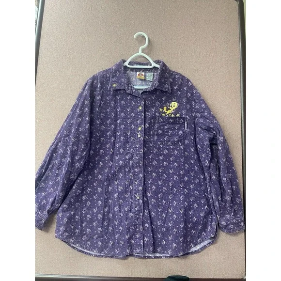 Vintage Ladies Looney Tunes Shirt Corduroy Purple Tweety Bird Size 18W/20W - Picture 1 of 6